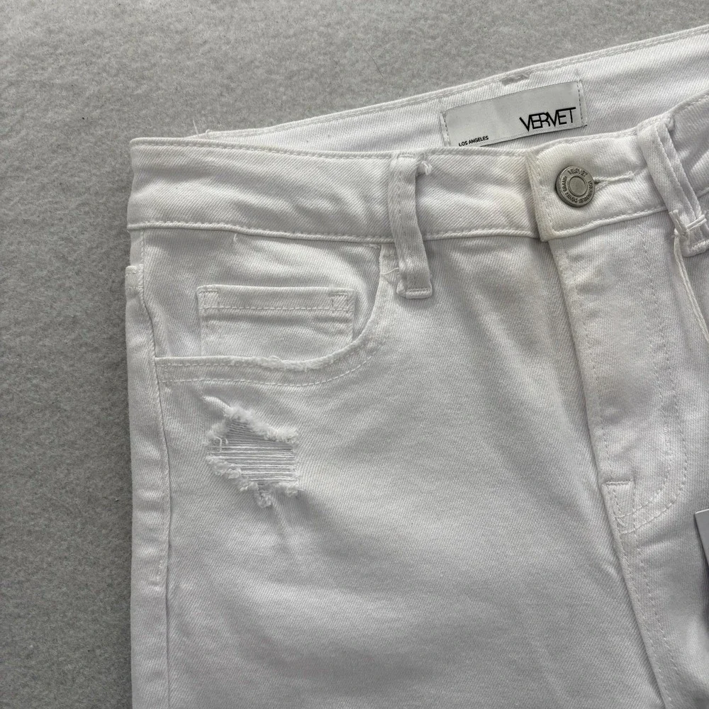 Vervet Skinny Jeans Womens 27 Mid Rise White Distressed Raw Hem Stretch Denim - Picture 3 of 15